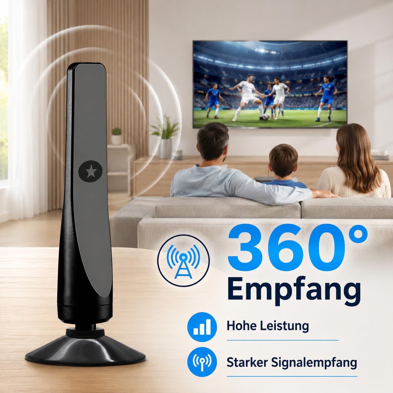 Wave Max Antenne TV Festberg Hitenna HDTV TV Antenne Indoor für Digitale Sender mit Einfachem Anschluss für Fernseher Receiver Wohnmobil und Camping (1 Stück)