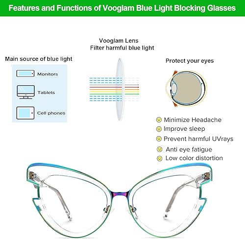 Miniatura 10 de VOOGLAM Elegantes gafas de bloqueo de luz azul de ojo de gato de gran tamaño para mujer, antifatiga ocular, gafas UV Jazzy