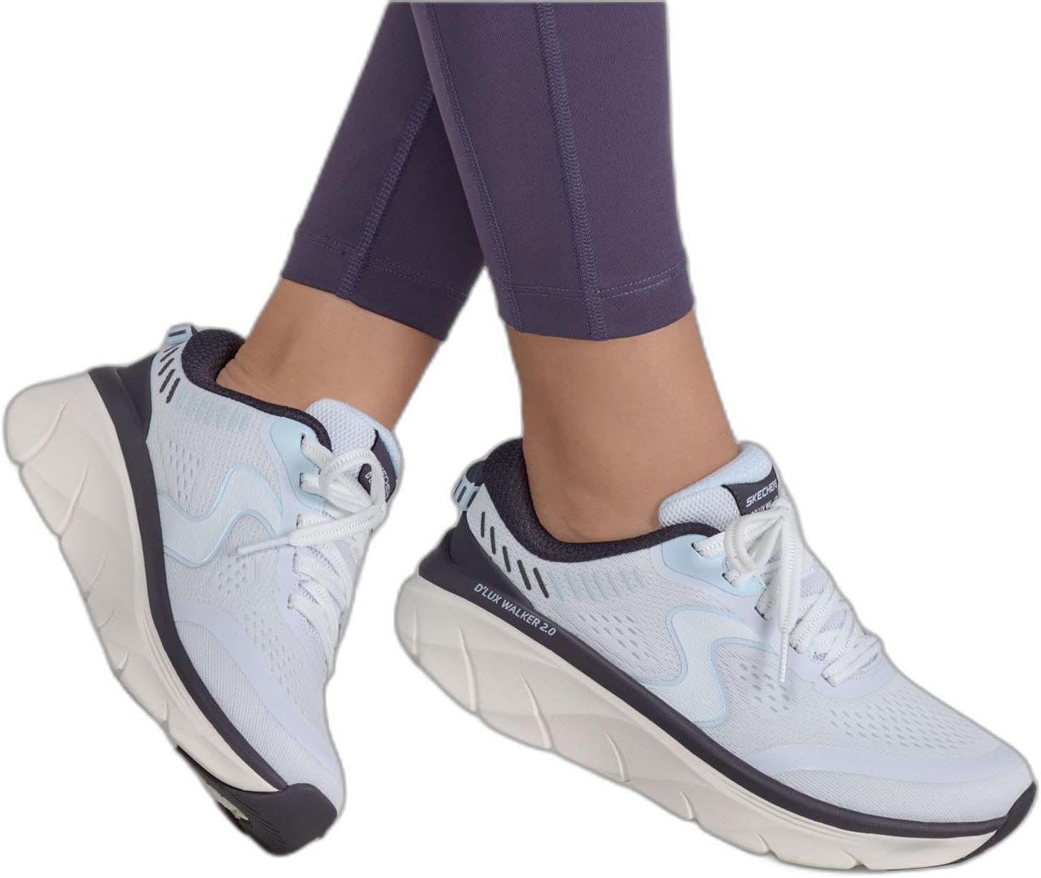 Skechers - Womens D'Lux Walker 2.0 - Active Pace Sneakers, Color White/Multi, Size: 9.5 M US