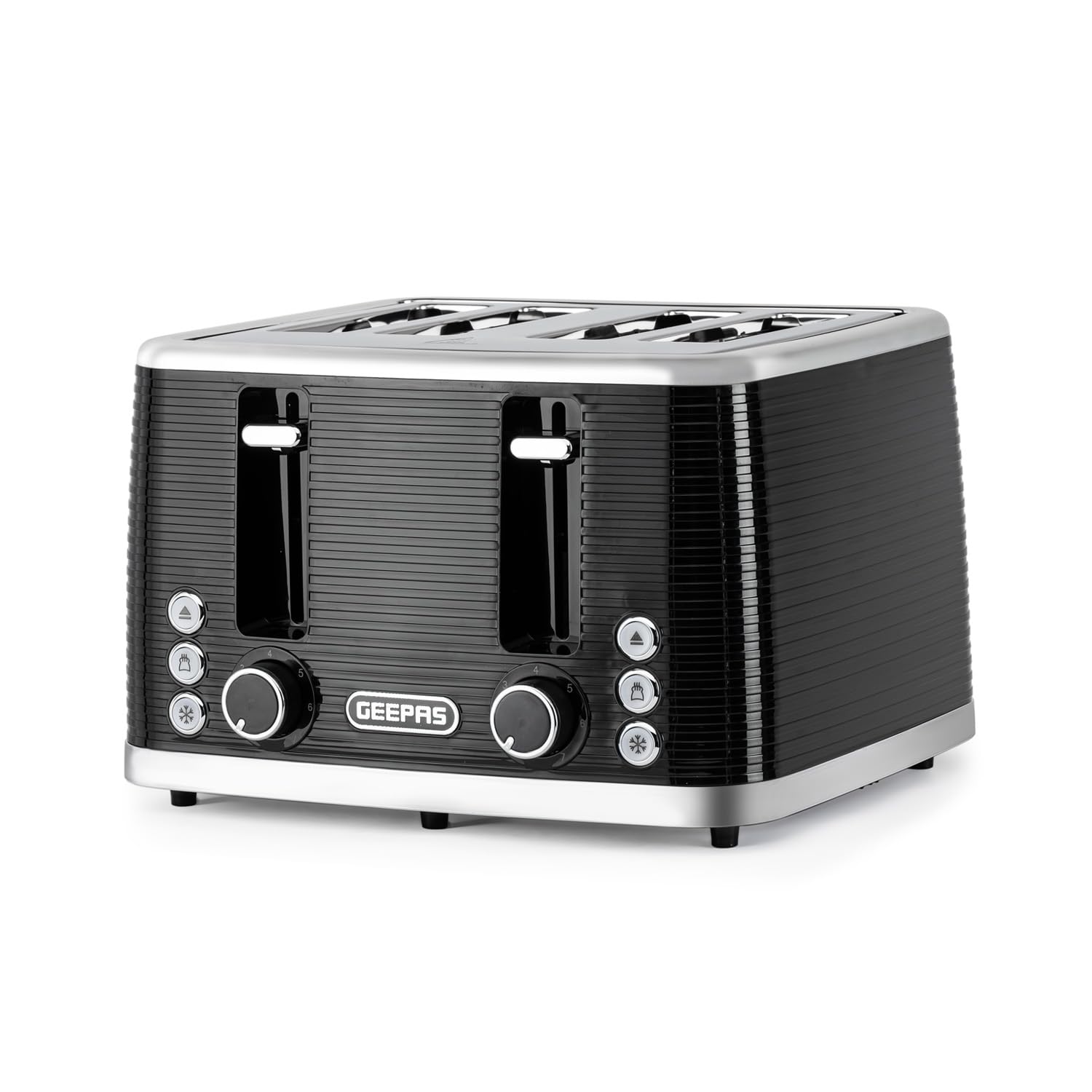 GEEPAS Linear 4 Slice Toaster 7 Browning Cancel Defrost Reheat 1600W Black