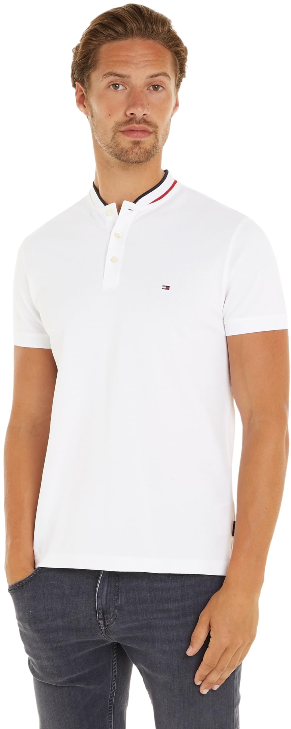Tommy Hilfiger Men's Mao RWB Tipped Slim Polo Mw0Mw34752 S/S, White, L