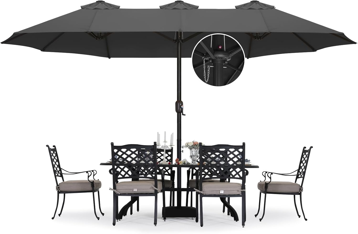 ABCCANOPY 15FT Patio Umbrella with Base, Outdoor Double-Sided Rectangle Umbrella Bonus Latch, Wights for Poolside, Lawn, Backyard (Dark Gray)