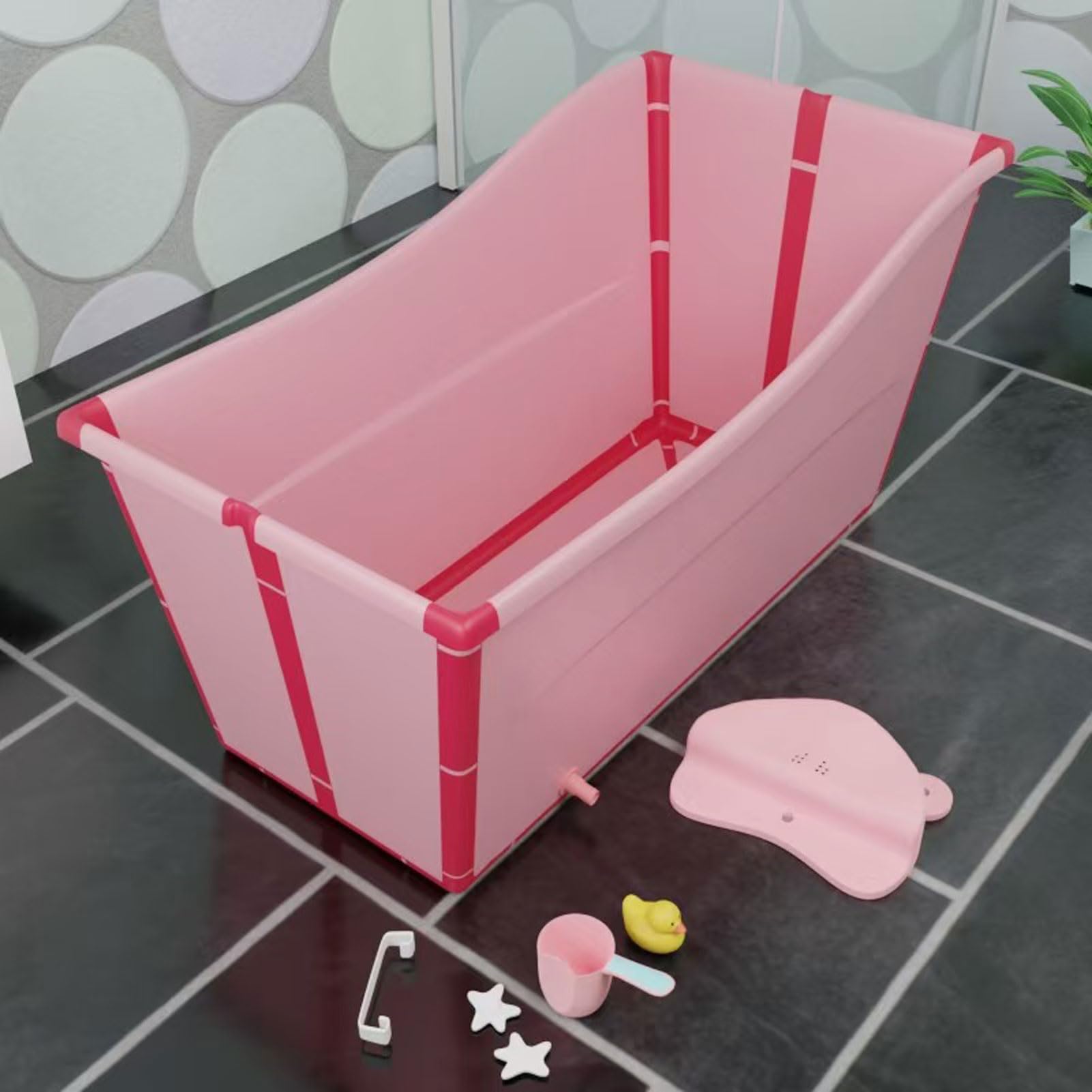 Bañera Plegable, Bañera De Agua Móvil, Sauna para Adultos, Cubo Rectangular, Bañera Familiar, baño Familiar SPA,Duradera Y Fácil De Almacenar(Color:Rosa)