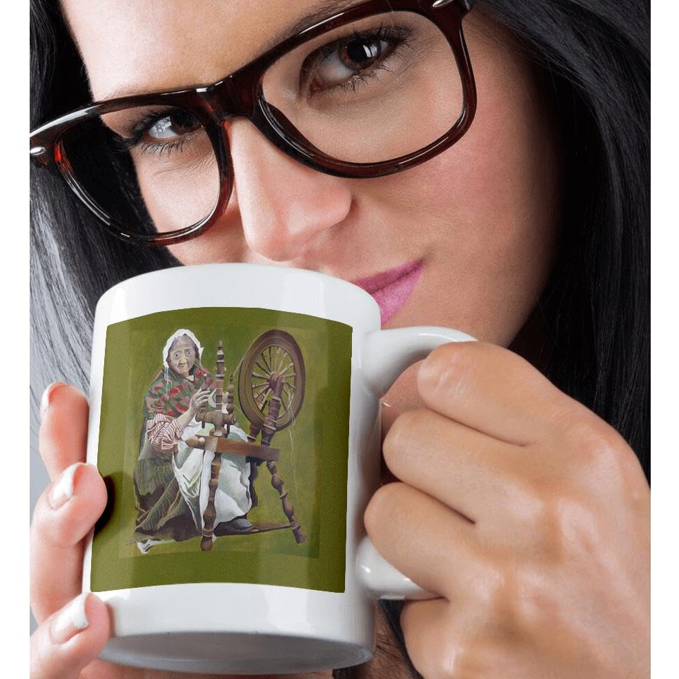 3dRose Coffee Mug, Size - 11oz - Spinning a Yarn - Spinning Wheel, crafts, green, hobby, ireland, irish, nostalgic Acrylic Painting - Spinning Wheel - funny coffee cup gift