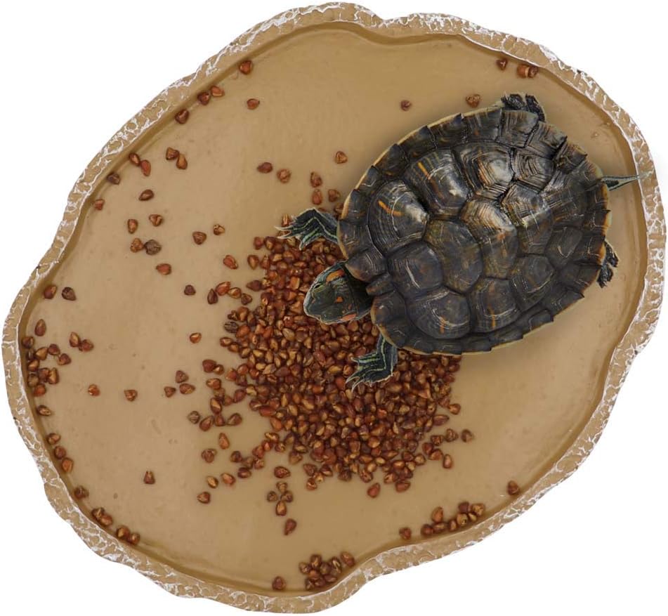 MUALROUS Reptile Food Dish Resin Pets Feeding Plate Turtle Feeding Bowl
