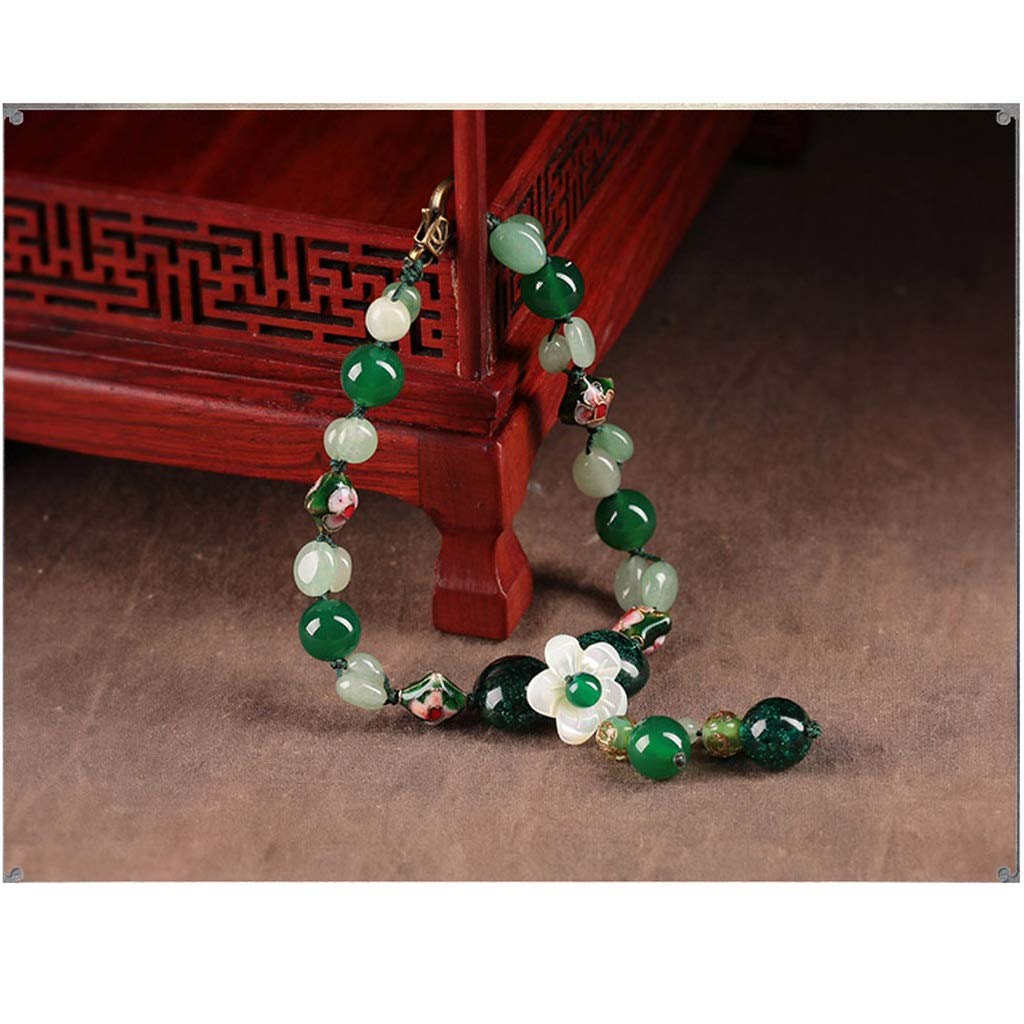 LNNSHX Cavigliera da Donna Squisiti Gioielli per Piedi in Vetro Verde Braccialetti a Lunghezza Regolabile con Catena Cinese Vintage con Perline Fatti a Mano