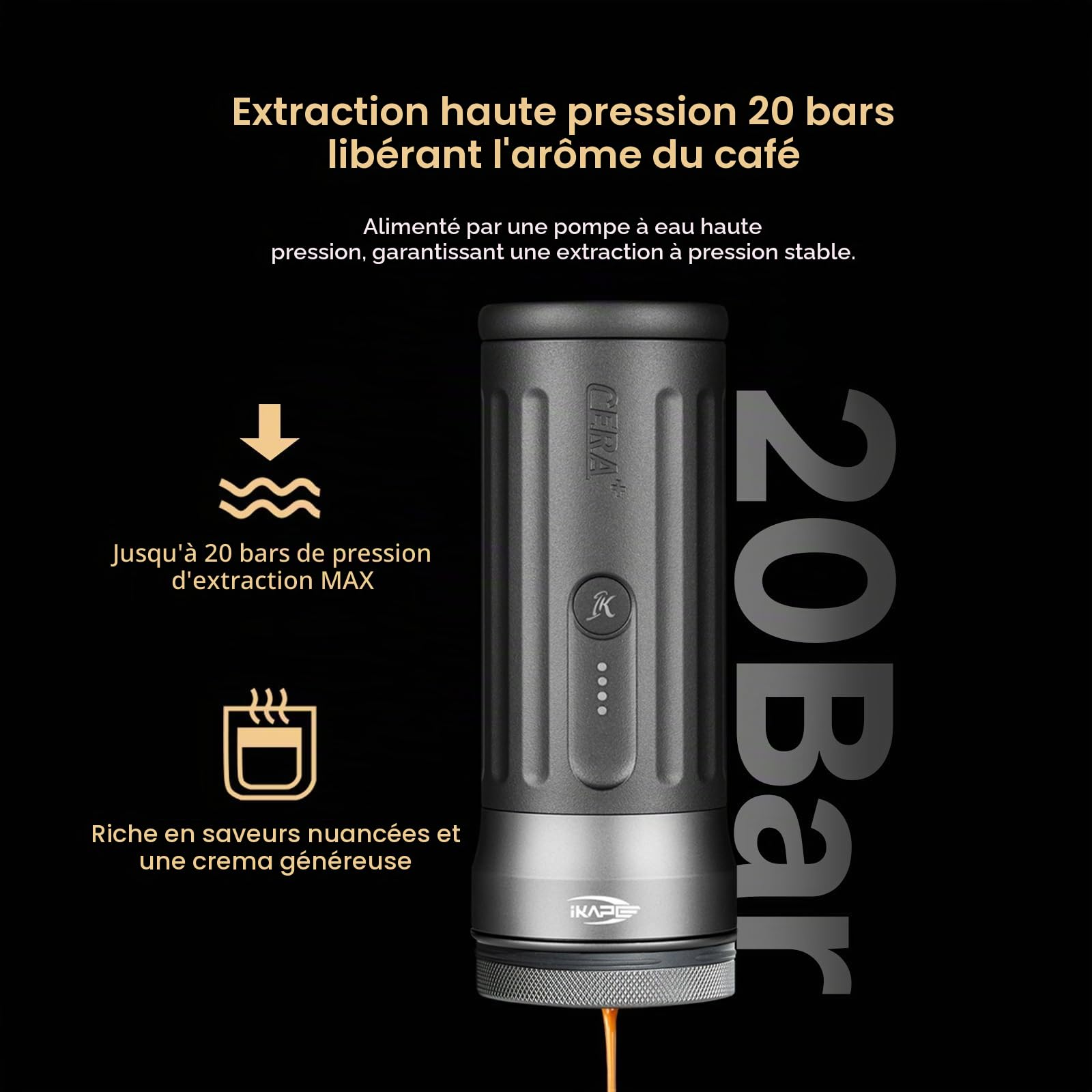 IKAPE KAPO K2 Pro Machine à expresso électrique portable avec connexion par application Bluetooth et porte-filtre de 58 mm sans fond 20 bars de pression pour la maison, les voyages et le camping