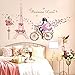 Wallpark Romantisch Rosa Paris Turm Fee Mädchen auf Blumen Schmetterlinge Fahrrad Abnehmbare Wandsticker Wandtattoo, Kinder Kids Baby Hause Zimmer Kinderzimmer DIY Dekorativ Kunst Wandaufkleber