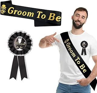 Bachelor Party Supplies for Men, Groom to Be Sash and Tinplate Badge Pins Engagement Party Favors for Bachelorette Groom Bride To Be Hen Party Decoration Supplies