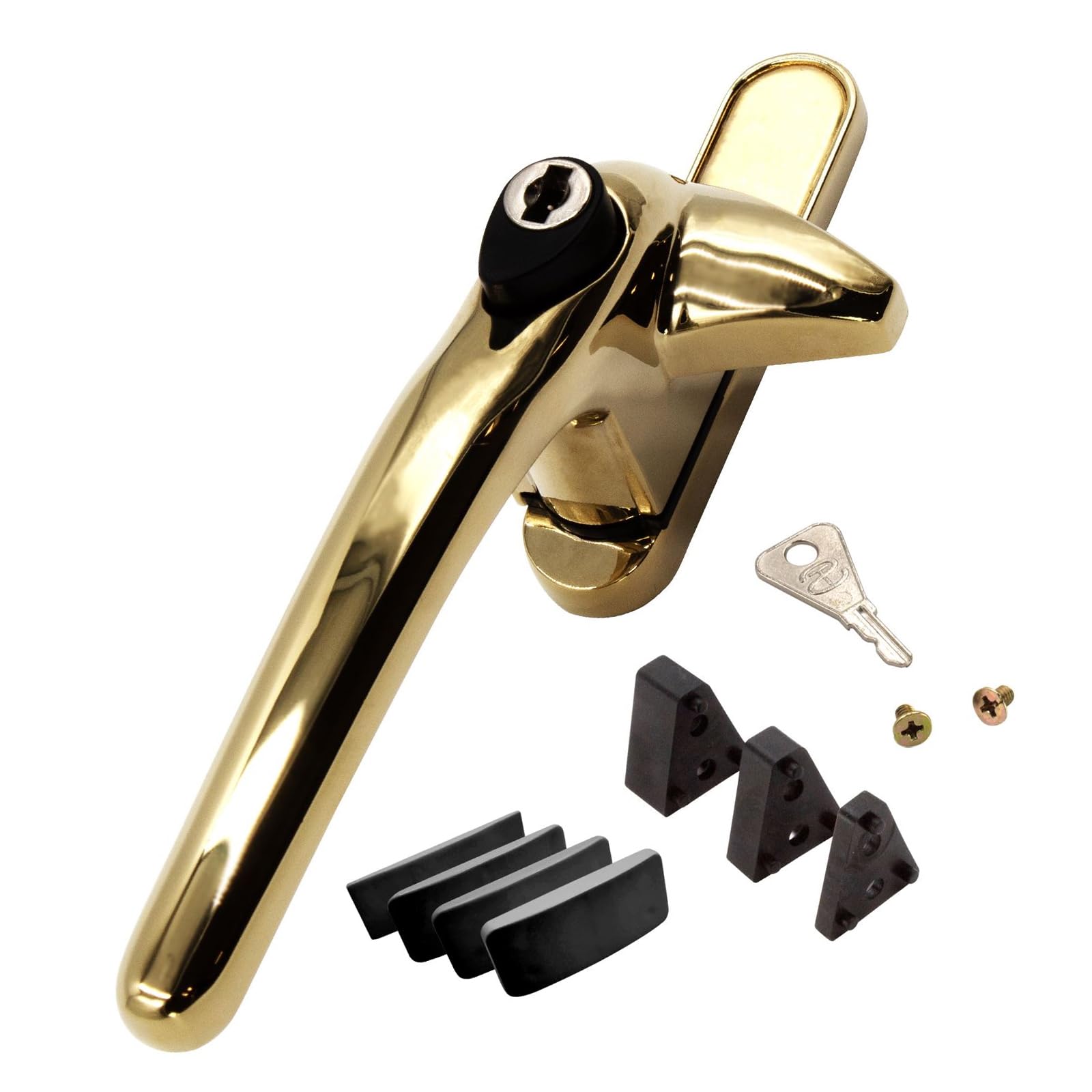Universal Cockspur Window Handle Kit (10 Pack) - Left, Polished Gold/Black