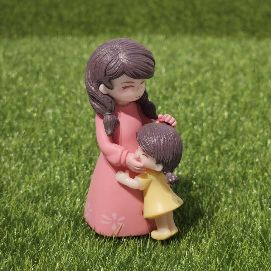 Image of Miniature Mother Daughter Figurine for Mini Garden, Terrarium, Fairy Garden, Dollhouse Accessory & Home Decor | Cute Showpiece for Gifting