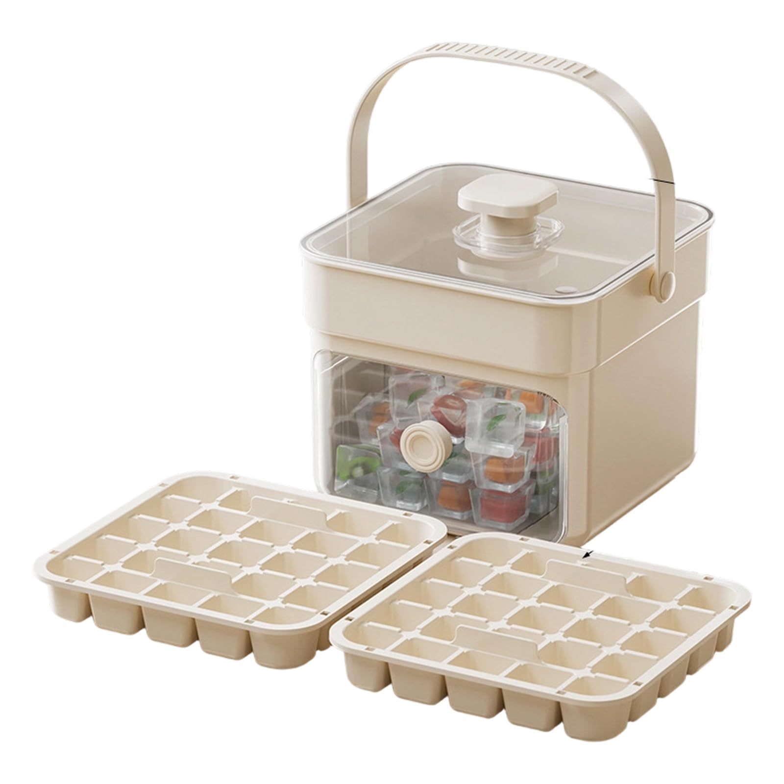 ZEPFJHE Button Ice Tray with Lid and Bin Dishwasher Safe for Daily Use Press Freezing Block Maker