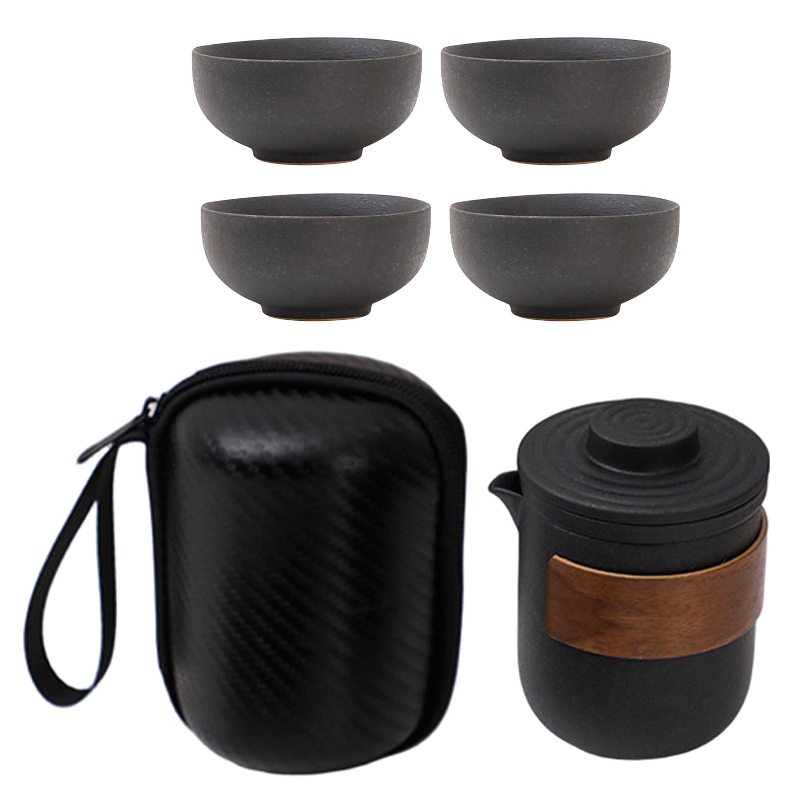 Juego de té de viaje con tetera y tazas de cerámica más estuche de picnic