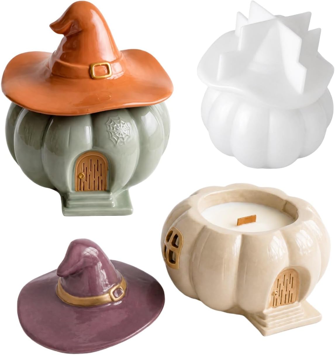 Pumpkin Jar Resin Mold with Witch Hat – Halloween Silicone Mold for Epoxy, Plaster, Candle Holder, Trinket Box, DIY Decor