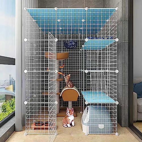 屋内猫用囲い 大型猫用プレイペン 取り外し可能な金属製猫用犬小屋 フェレット用小動物ケージ 大型運動場 1〜4匹の猫に最適(111x111x145cm)