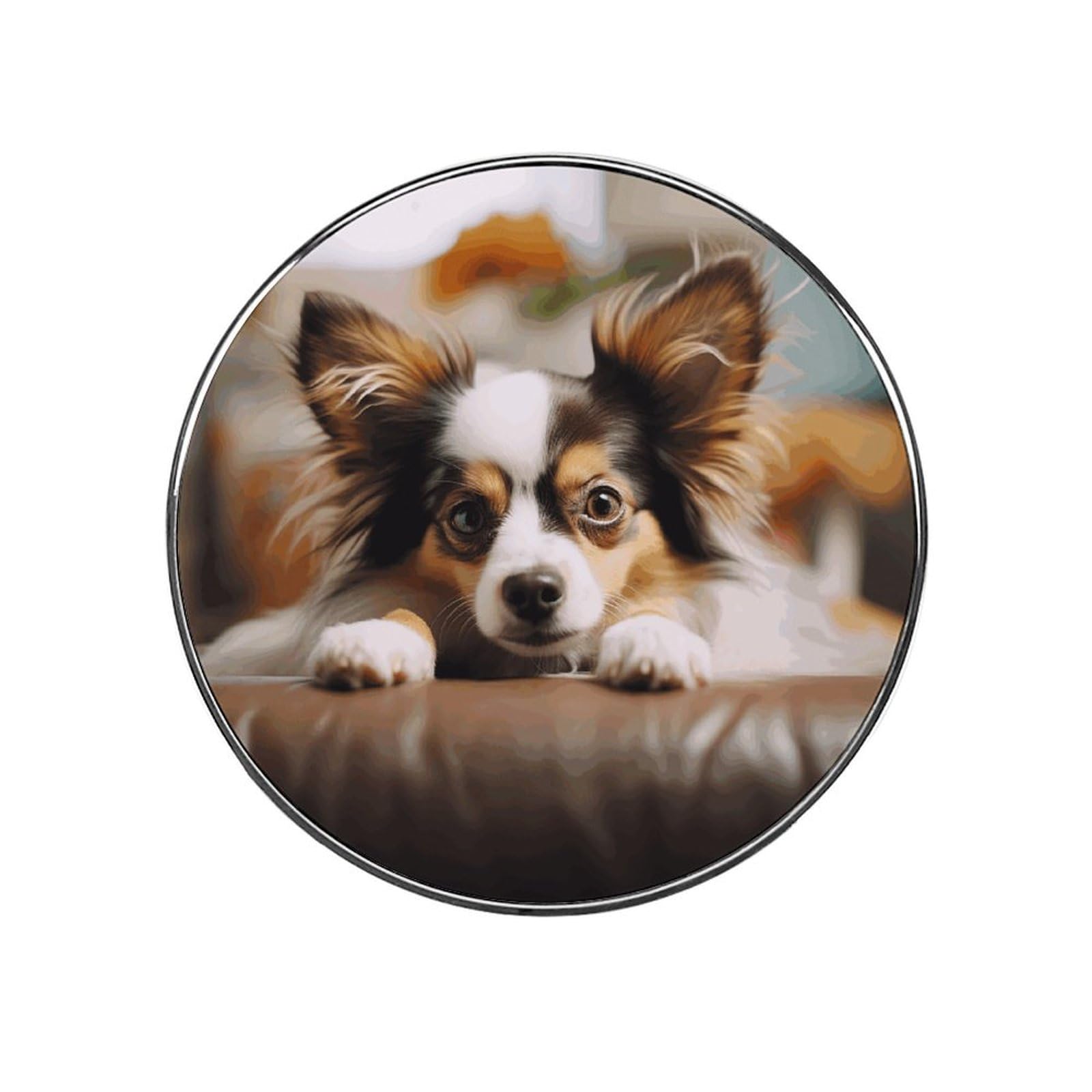 Papillon Lying on Tummy Customizable Refrigerator Magnets, Strong Magnetic Fridge Stickers, Funny Round Decorative Fridge Magnets for Home Kitchen, Whiteboard, Locker, and Office