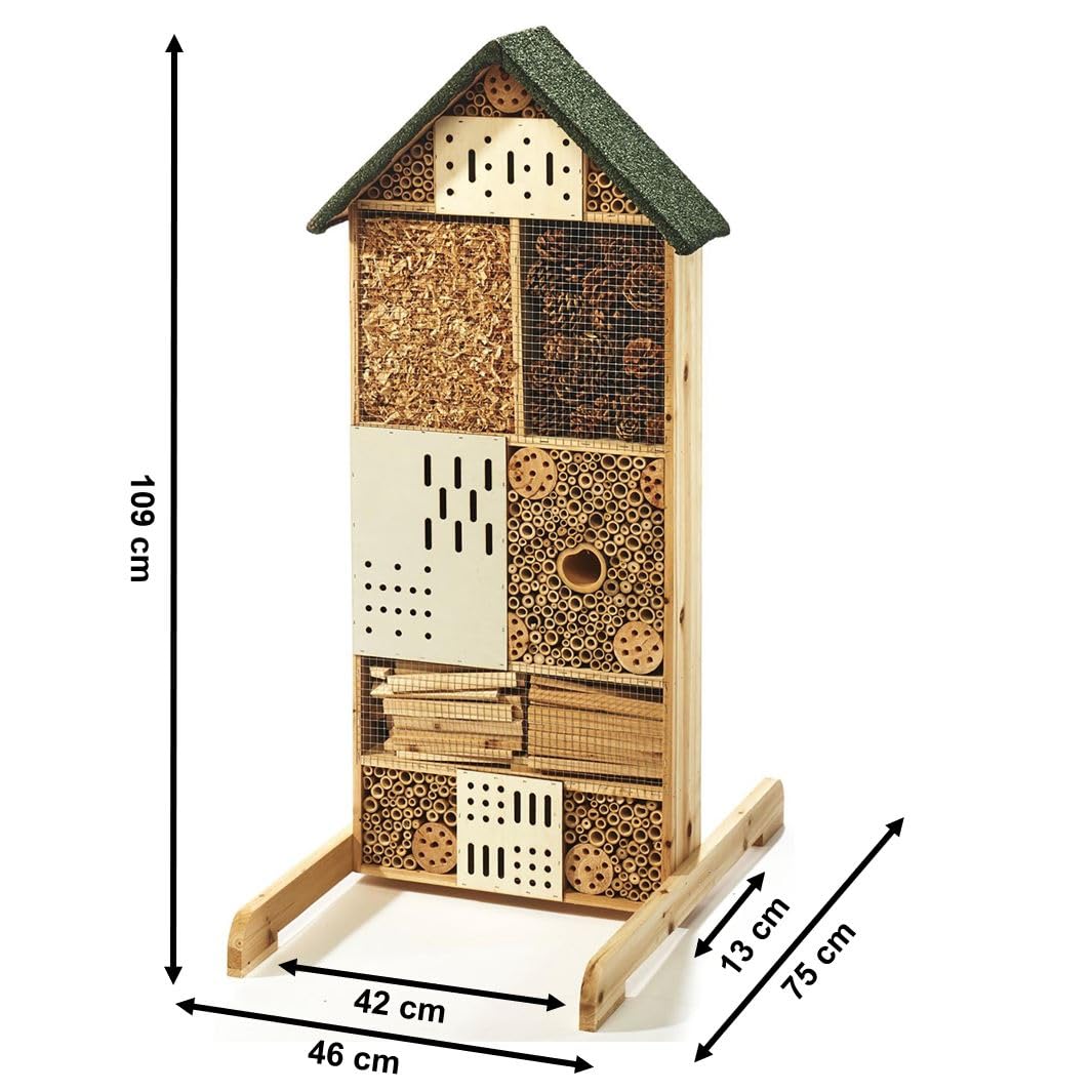 Kobolo Insektenhotel Insektenhaus Honey aus Tannenholz | 46x75x109 cm | Füllung aus verschiedenen Materialien