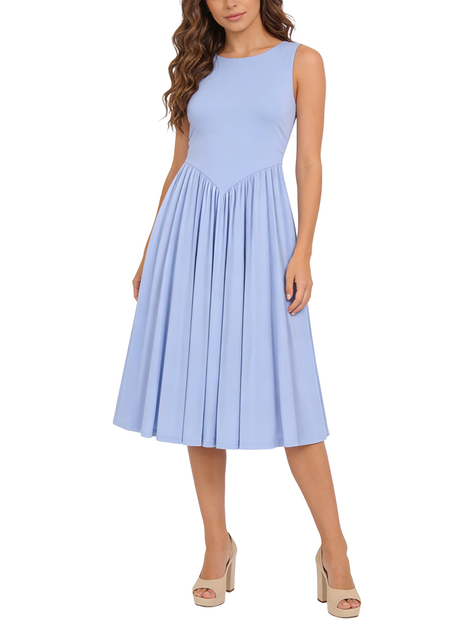 Odizli Sommerkleid Damen Elegant Sommer Ärmellos A Linien Midi Kleid mit Taschen