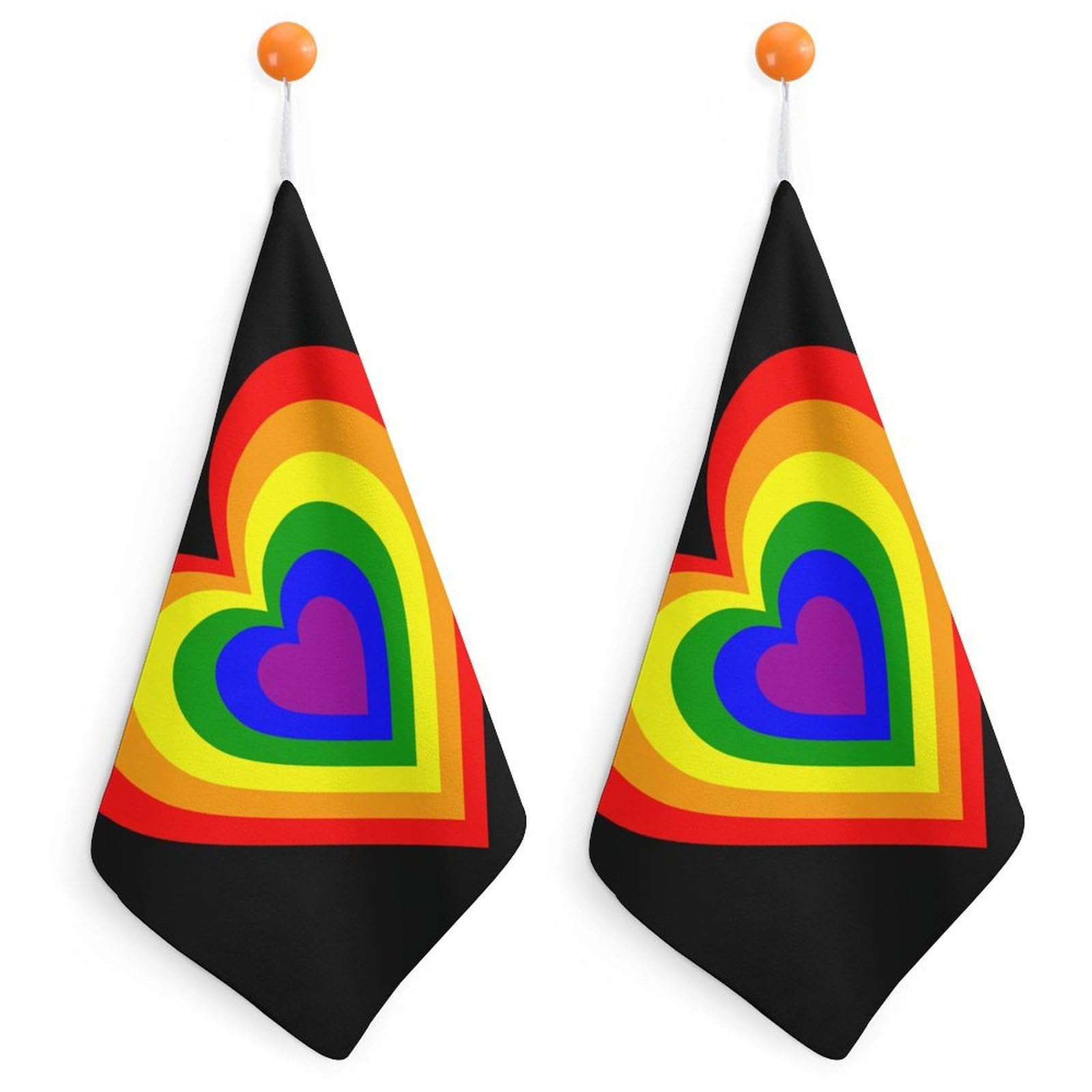CGSBNGHA LGBT Rainbow Heart Hand Towel Hanging Face Towels Cleaning Cloths Handkerchief for Bathroom Kitchen