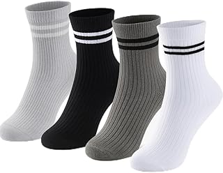 4-Pack Striped Soft Cotton Crew Athletic Socks for Boys (Ages 4-12)