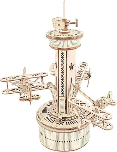 Robotime Puzzle 3D Madera Music Box Kits de Maqueta Rompecabeza Modelos de Madera Construcción para Adultos Torre de Control de Avión