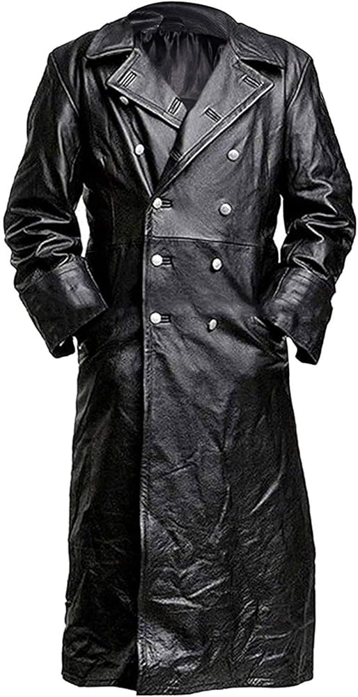 Military Vintageドイツ軍　LEATHER JACKET Mens Black German Military WW2 Vintage Long Trench Coat