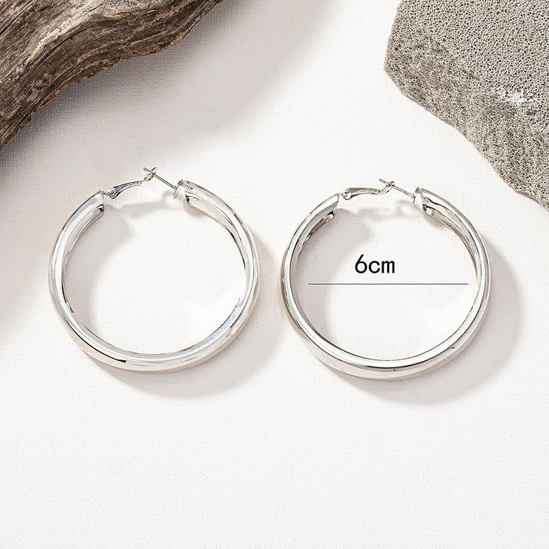 60mm - Classic Chunky Hoop Earrings, Large Statement Hoops, Gold and Silver Options, Lightweight Fashion Jewelry for Women - Image 3