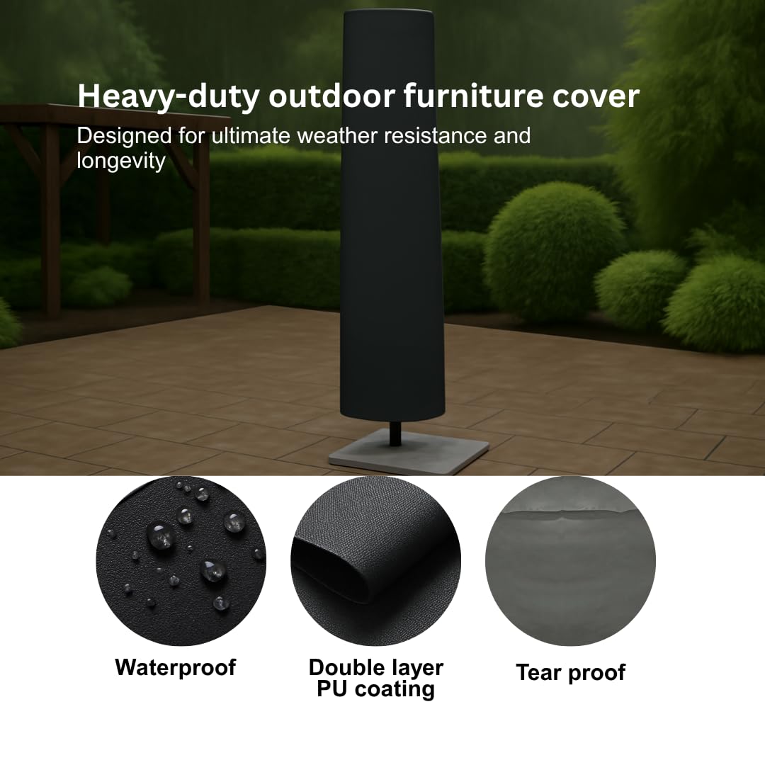 Home Source Waterproof Parasol Cover – UV Resistant 130g PE Knitting Cloth with Drawstring Closure, Fits Large & Jumbo Parasols, Weatherproof Protection from Sun & Wind