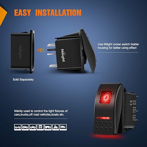 Miniatura 3 de Nilight - Interruptores basculantes SPST de 5 pines, con calcomanías de brillo nocturno, con retroiluminación roja de 12V24V, de palanca para