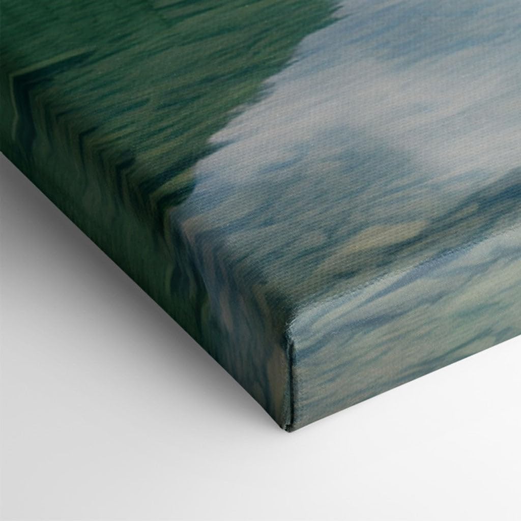Canvas for Living room. Reflective Serenity: A Portrait of Natural Harmony Where Mountains Kiss the Lake, 27 x 18 inch Canvas Wall Art - Contemporary Masterpieces - Modern Home Decor