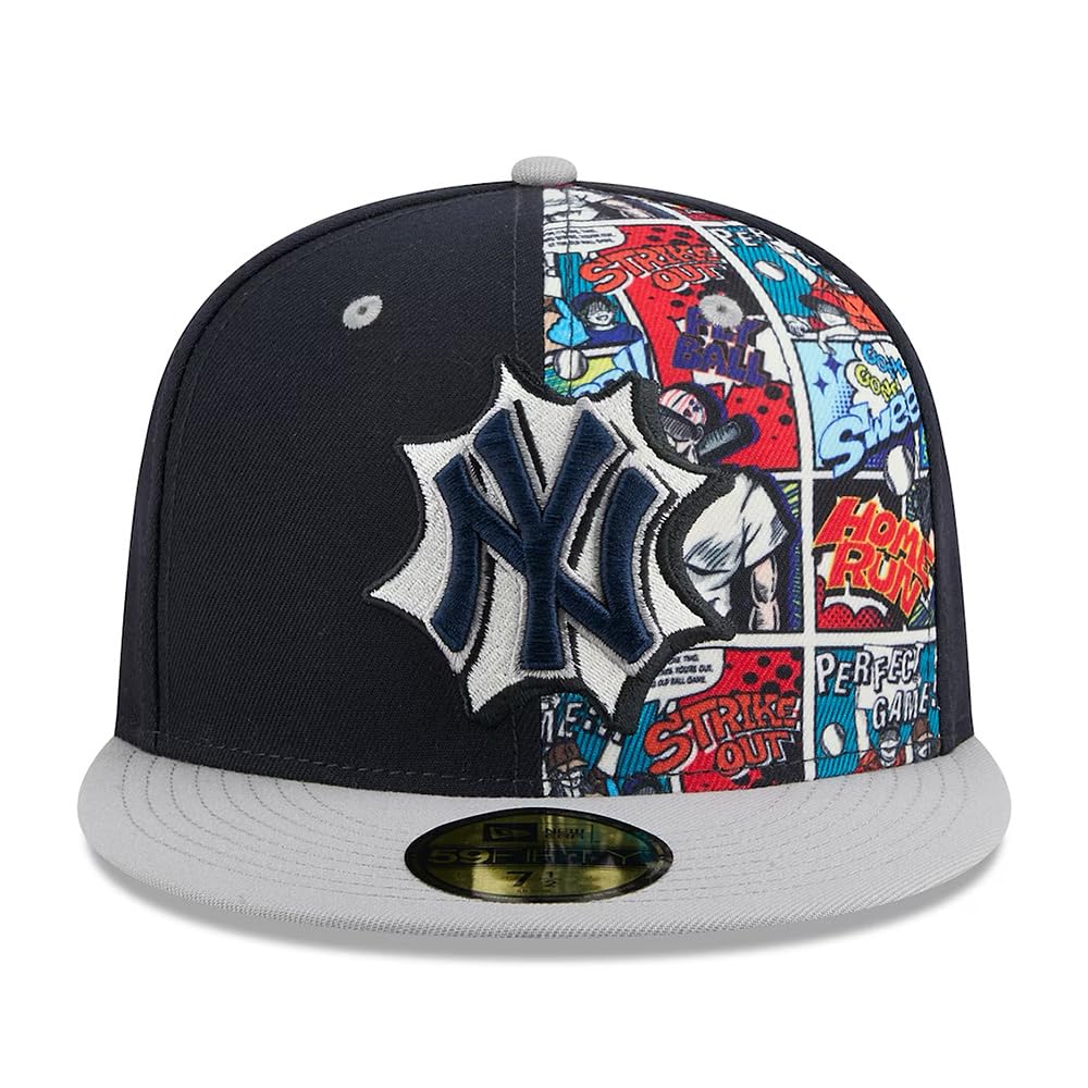 New Era 59Fifty Yankees Comic Cap Basecap Baseballcap MLB NY York Damen/Herren - Hinten geschlossen, mit Schirm Frühling-Sommer Herbst-Winter Frühjahr Sommer Herbst Winter