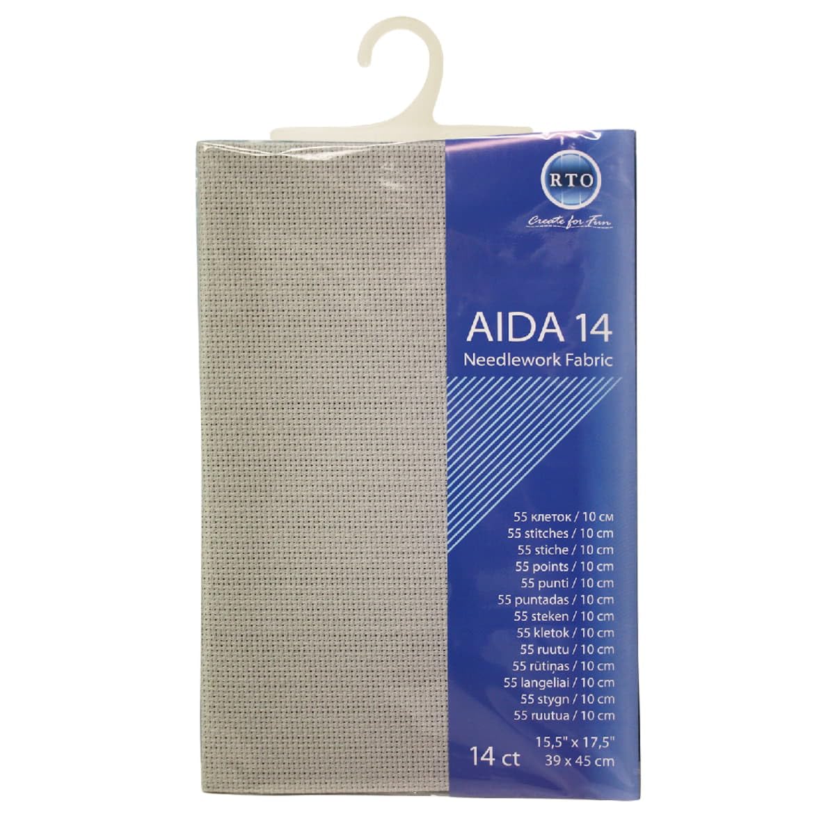 Rto Grey Prepacked Aida Cross Stitch Fabric 14 Count, 39Cm X 45Cm /15.5'' X 17.5''.