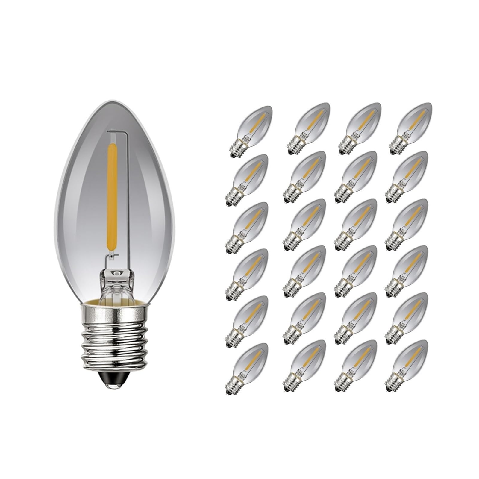 Ampoule LED bougie C7 220 V 110 V blanc chaud 2700 K variable E12 E14 gris fumée 0,5 W blanc chaud rétro lustre décoration intérieure extérieure lumières de Noël ( Color : E12 220V , Size : 25 Pack )