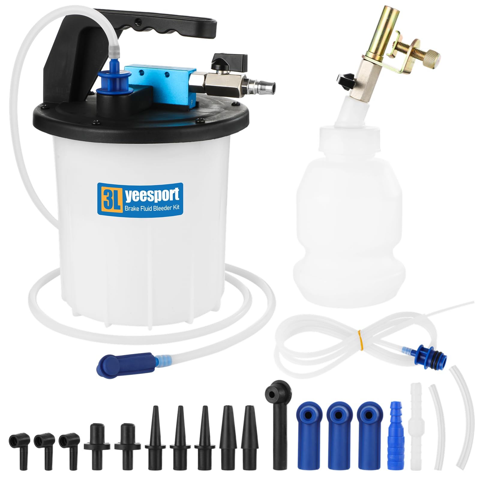 yeesport 3L Vacuum Brake Bleeder Kit, One-Person Pneumatic Brake Fluid & Clutch Bleeding Extractor Tool with 1L Refilling Bottle & 18 Extra Adapters