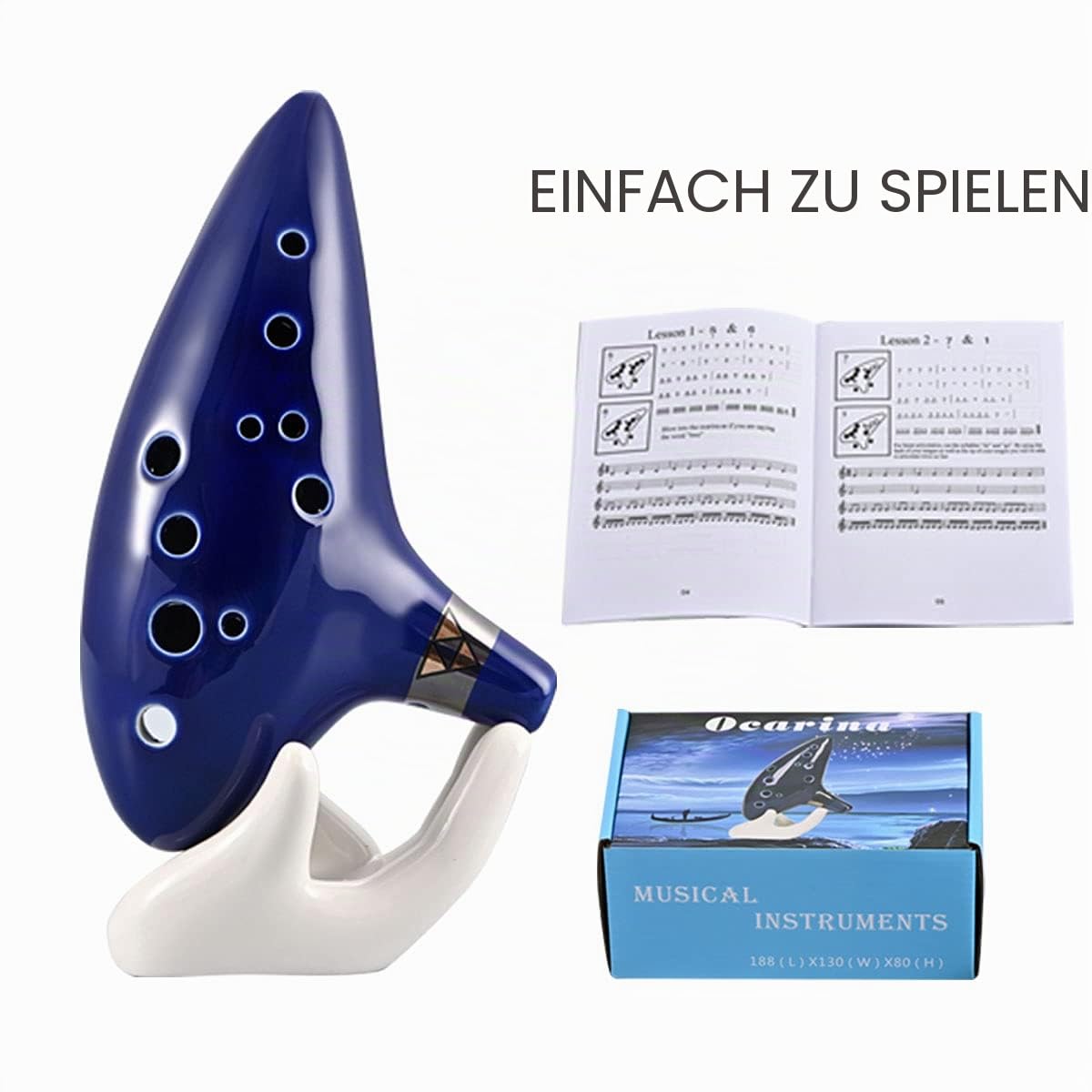 LIEKE Ocarina 12-Loch Alto C Keramik Okarina Musikinstrument Geschenk für Kinder Erwachsene mit Display Ständer Notenbuch Nackengurt Tasche