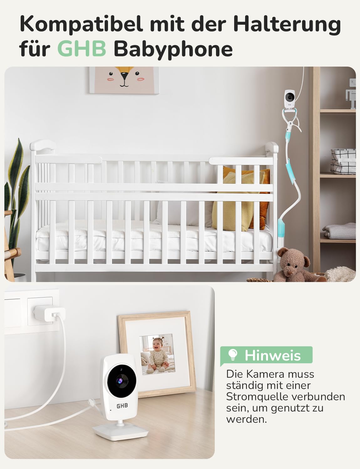 GHB Babyphone mit Kamera 3,2 Zoll LCD 2100 mAh Akku ECO Modus 60 Stunden 2X Zoom Gegensprechen Temperatursensor Nachtsicht