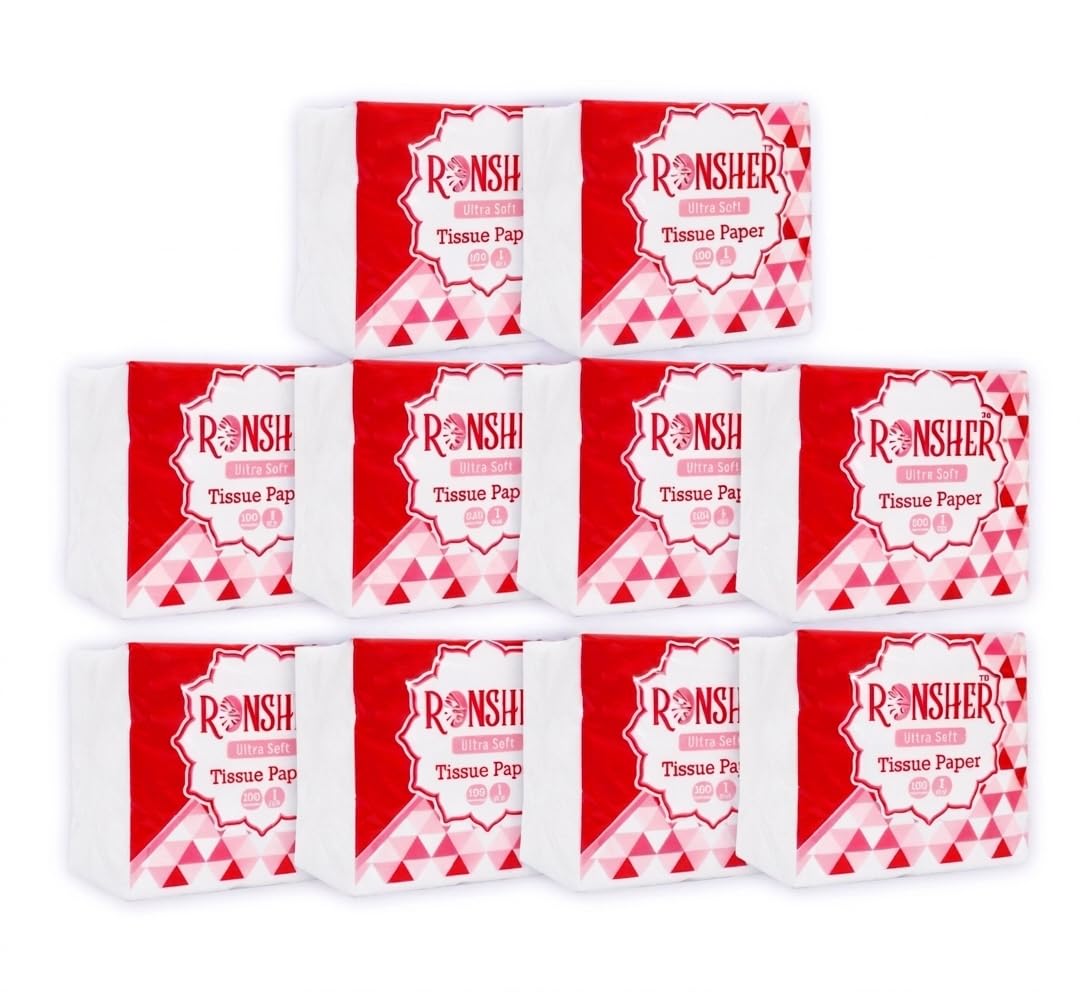 Ronsher | 1 Ply Soft Paper Napkins | 100 Pulls Per Pack | 30x30 CM | Set Of 10 | Soft & Absorbent | OBA-Free | Food Safe | Suitable For Kitchen, Offices, Daily Use and etc.-image-34