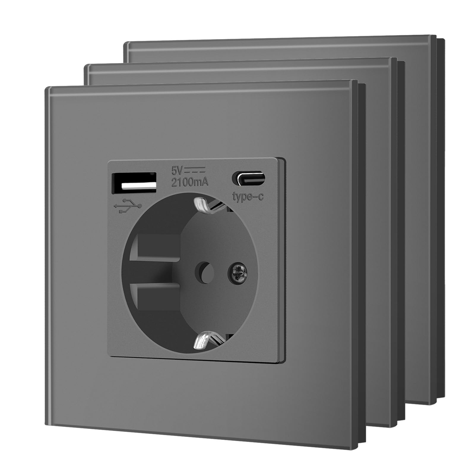 BSEED Enchufe de Pared con USB C,Enchufes Dobles Empotrados con Cristal,Toma de Corriente,Seguridad infantil,Fácil de Instalar,M Serie,2 Enchufes con USB y Tipo C,157mm Blanco — view 34