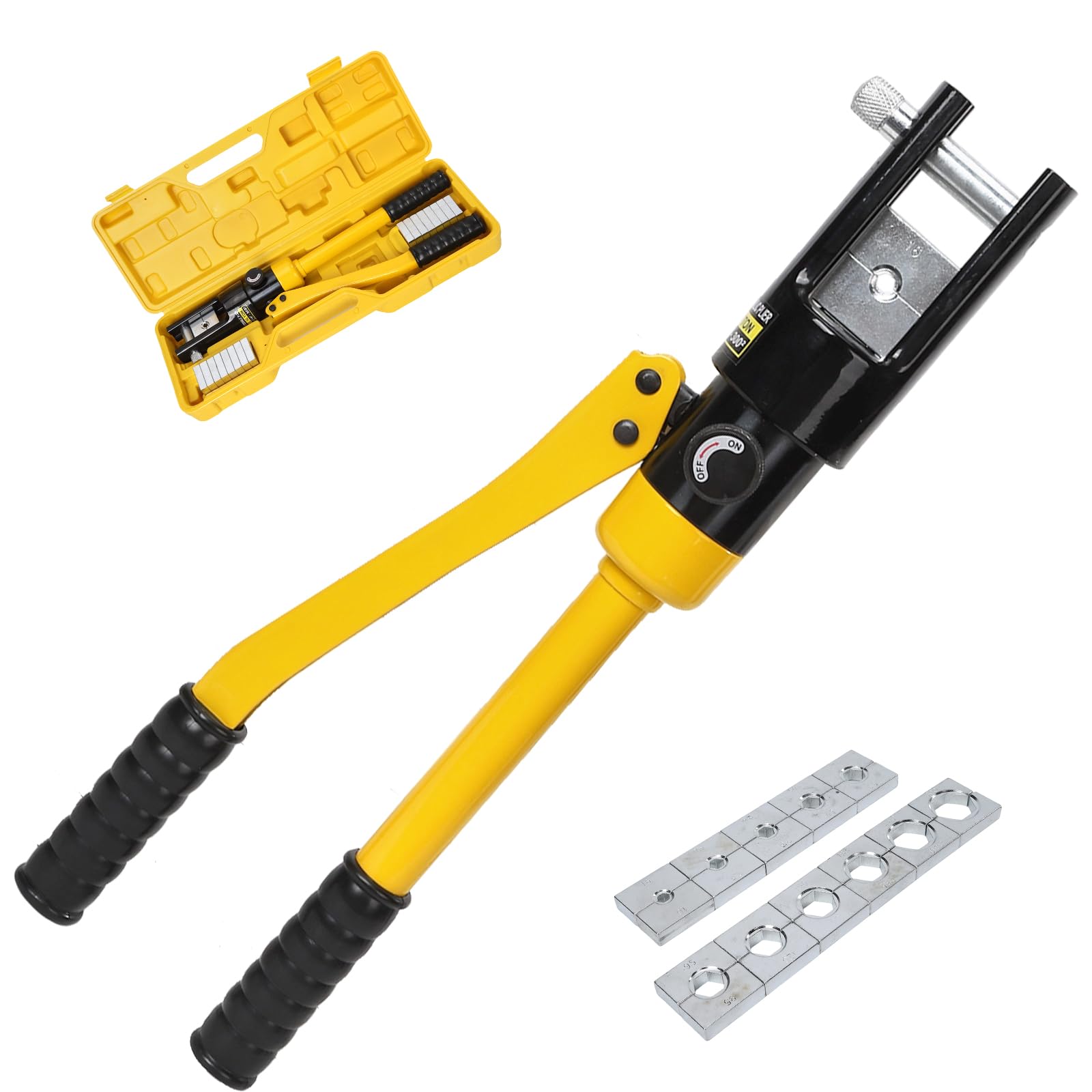 Herramienta de crimpado hidráulico 6AWG-600MCM Herramienta de crimpado de cable de batería con 11 troqueles fácil de operar, kit de herramientas de crimpado de alambre hidráulico para cuerda