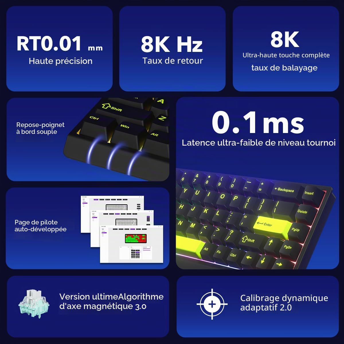 M68 HE Clavier Gaming 60% QWERTY Filaire RGB, Rapid Trigger 8000Hz, Switch Magnétique à Effet Hall, Précision RT 0,01 mm, Compatible PC/Mac (Noir)
