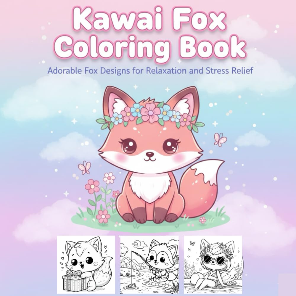 Kawaii Fox Coloring Book: Adorable Fox Designs for Kids and Adults: Stress Relief, Mindfulness, and Creative Expression