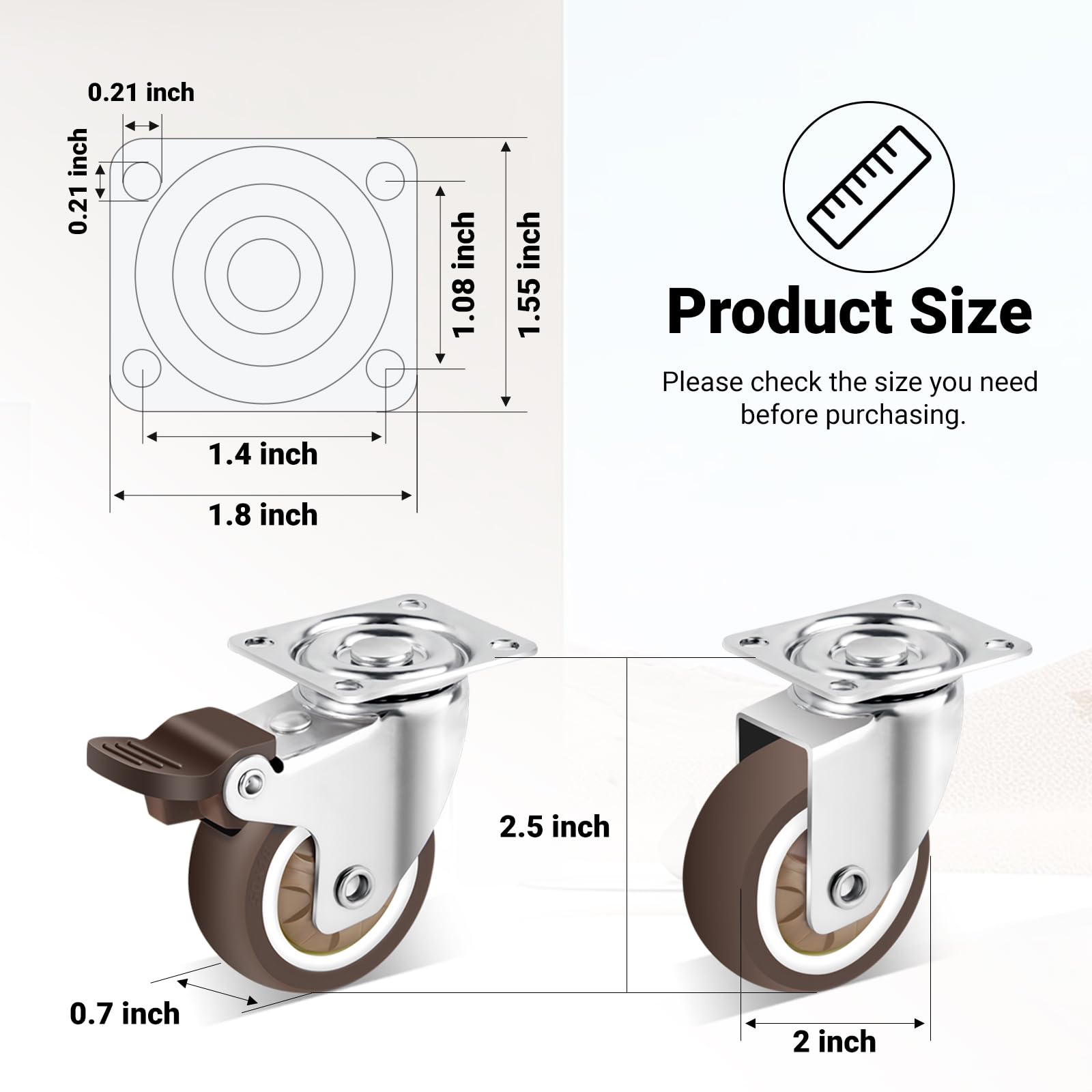 Ruedas giratorias de 2 pulgadas, paquete de 12, ruedas giratorias de goma TPR para muebles, ruedas giratorias de 360 grados, ruedas giratorias duraderas de uso ligero para armarios, cajas, bricolaj
