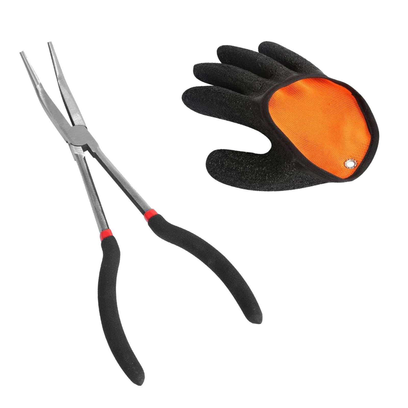 Szczypce wędkarskie 28 cm z rękawicą na prawą rękę, wypychacz haczyków, szczypce do wędkarstwa, obcęgi do tętnic wędkarstwa, szczypce wędkarskie, akcesoria wędkarskie do połowu drapieżnych