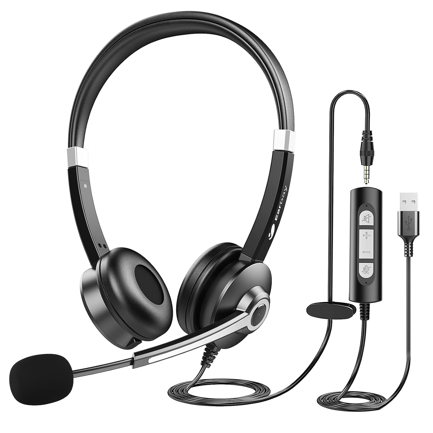 USB Computer Headset with Microphone for Laptop PC,3.5mm Wired Stereo