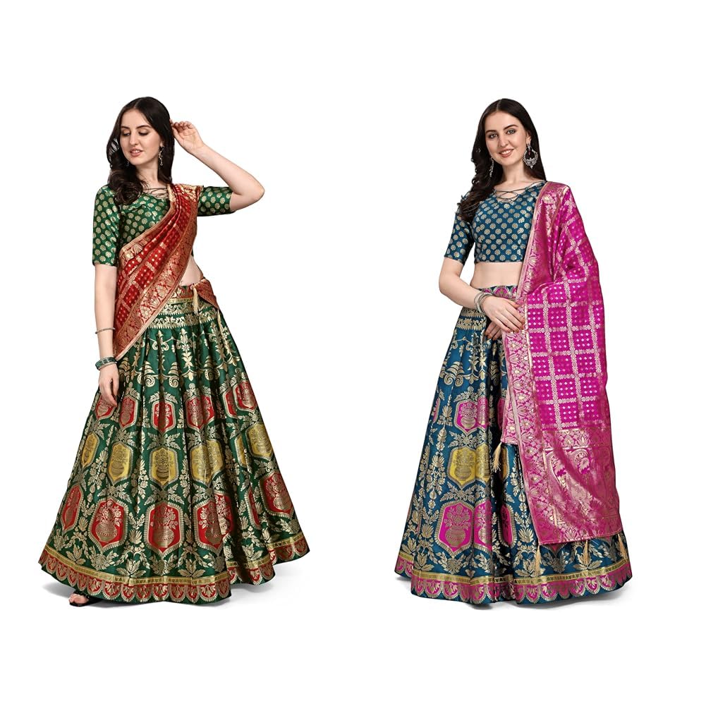 purvaja Women's Jacquard Semi-Stitched Lehenga choli (Kalash-D-Green_Green_Free Size) Women's Jacquard Semi-Stitched Lehenga choli (Kalash-Rama_Rama_Free Size)-picture-21
