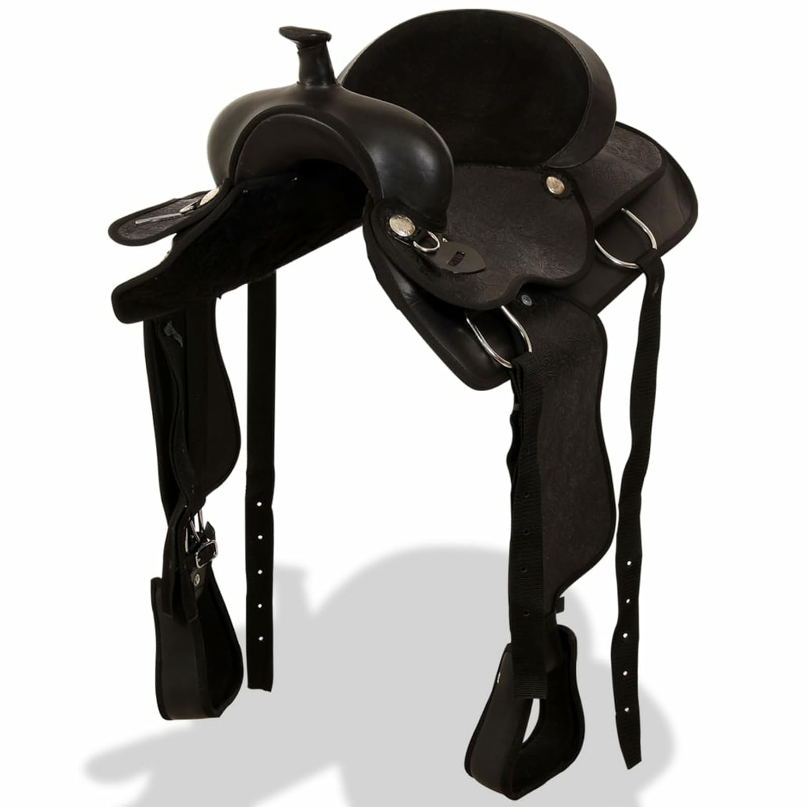 Homgoday Montura Occidental, cabezada y Pechera Cuero Real 16" Negra