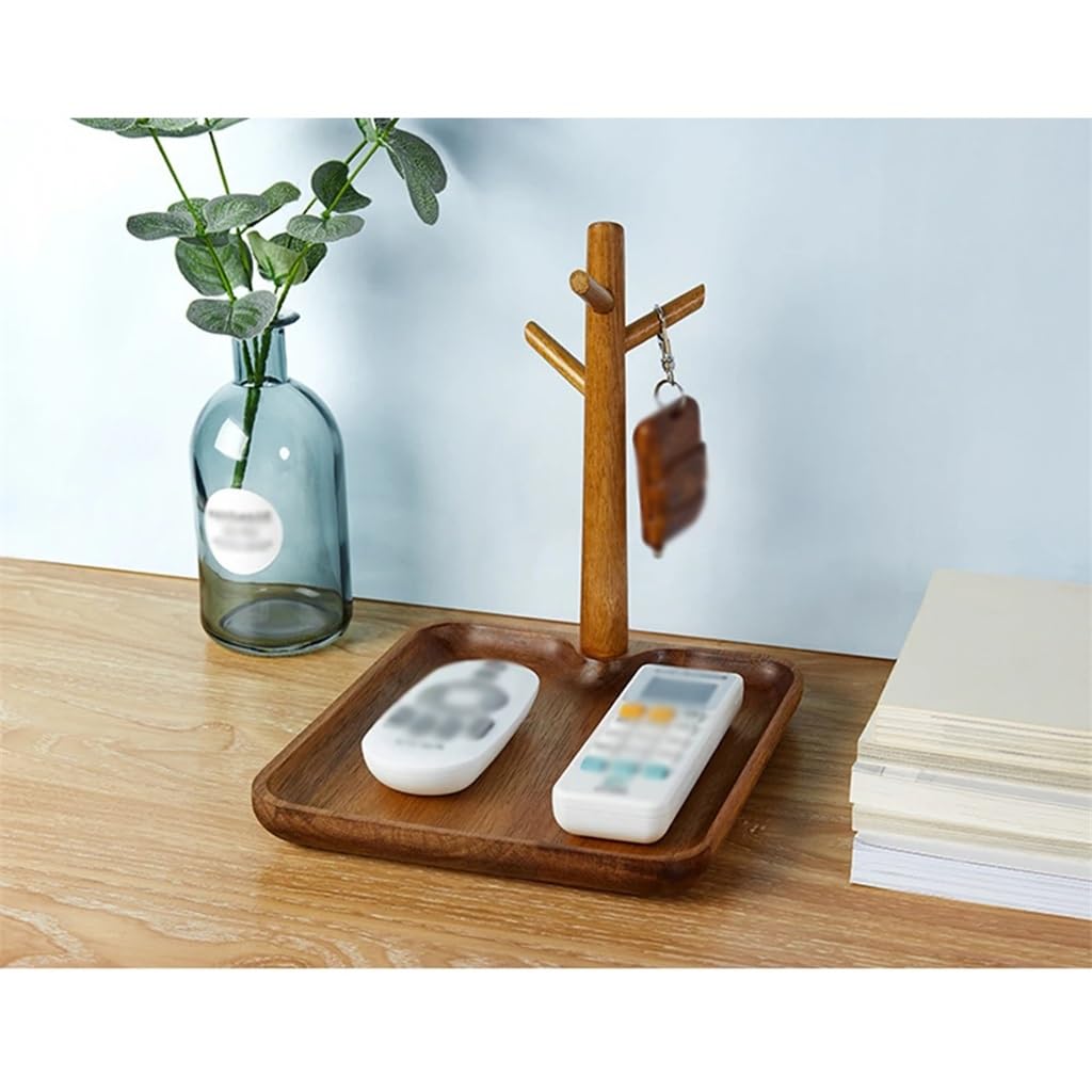 FMURY - Bandeja de almacenamiento de madera para teléfono, llaves, joyas, organizador de escritorio, decoración del hogar, mesa, entrada, contenedor de almacenamiento