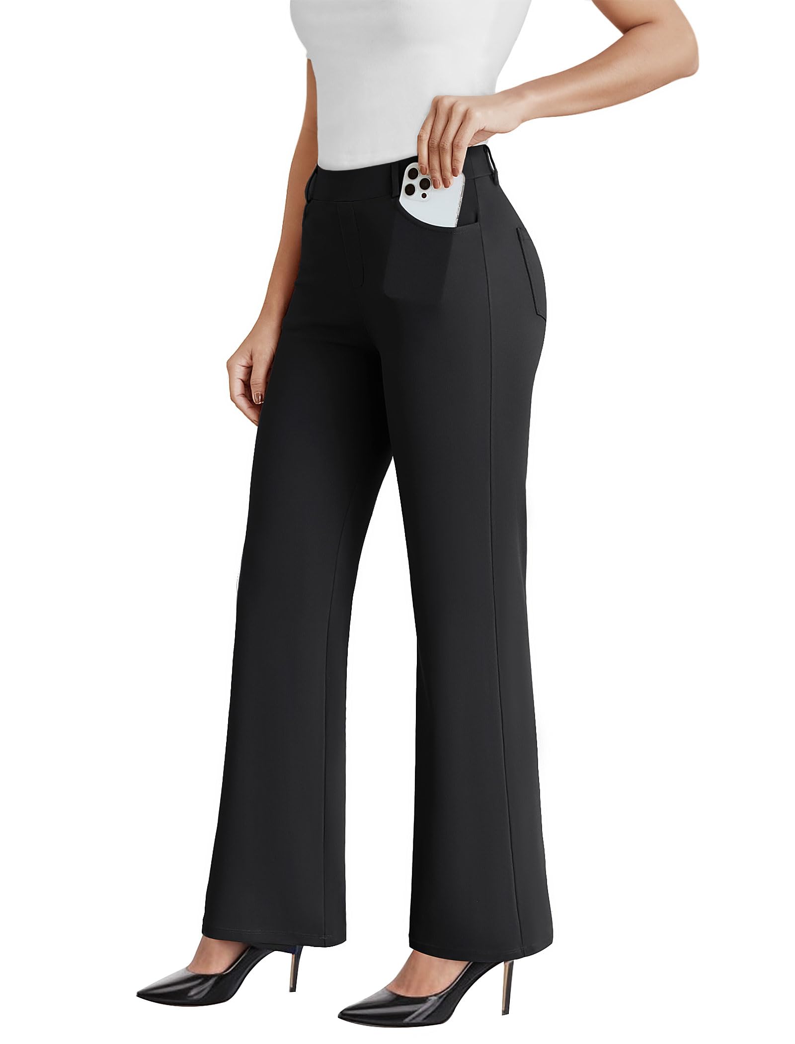 DLOODA Dress Work Pants Women Business Casual Slack Trousers Stretchy Pull On Office Flare Pants with Pockets