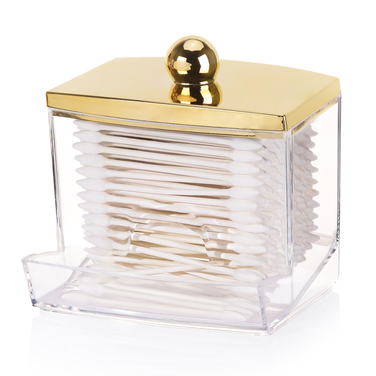 Tbestmax 10oz Qtip Holder Dispenser L Size Bathroom Container with Gold Lid for Bathroom Organizer Accessories Decor Storage-Qtips