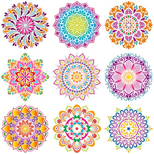 Image of CZONG 9 Pack 12 X 12 Inch Large Rangoli Stencils Mandala Stencil Laser Cut Painting Template For Diy Art|Wall Stencil|Tile Stencil|Floor Stencils-Wall Stencils For Painting Large Pattern